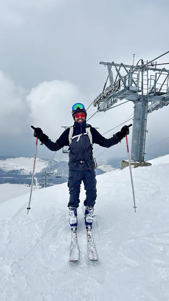 Skiing on a snowy summit